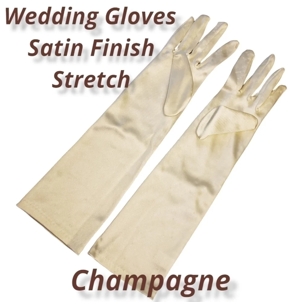 Champagne Satin Finish Stretch Opera Length Wedding Gloves GUC